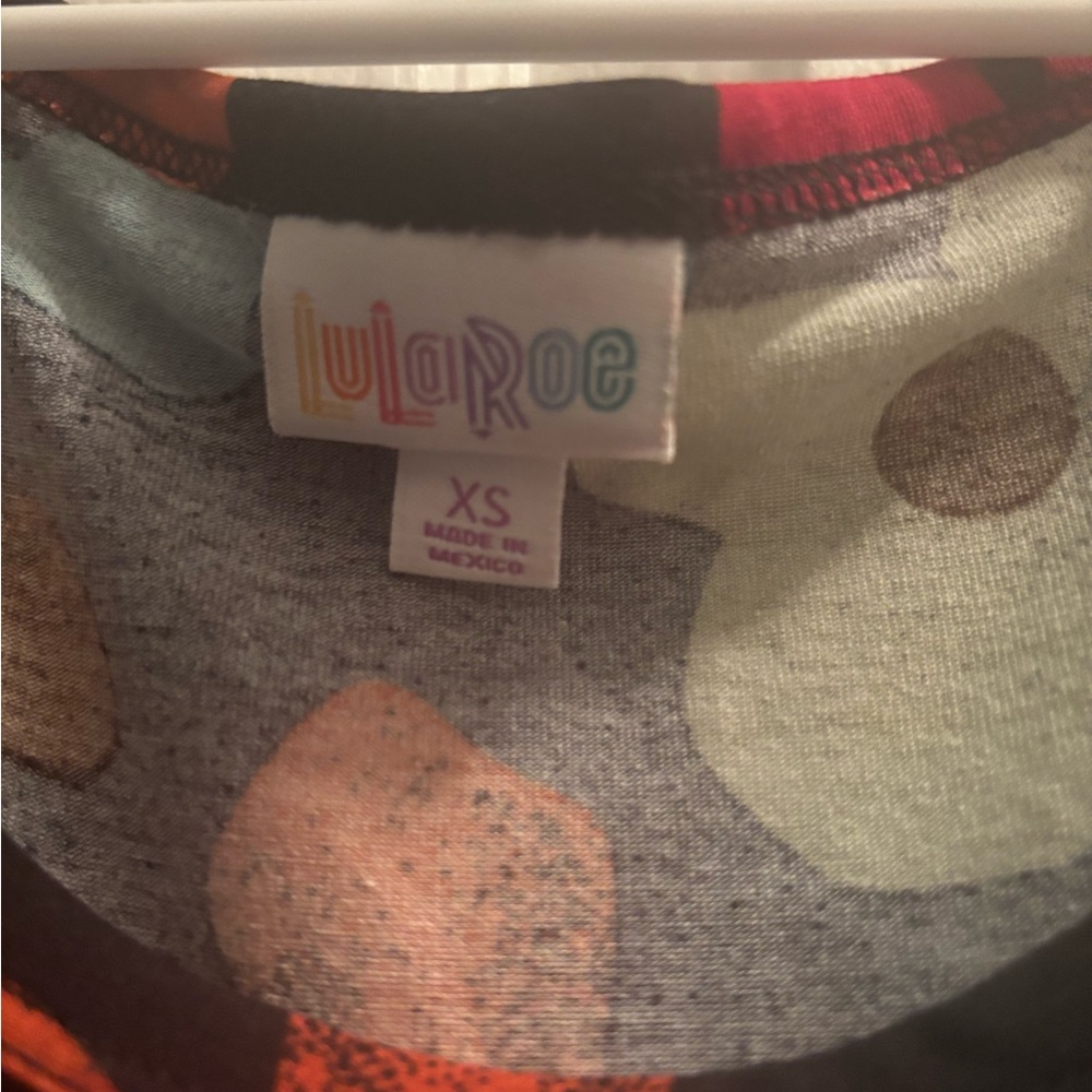 LuLaRoe Gray Top with Coral and Olive Spot Print